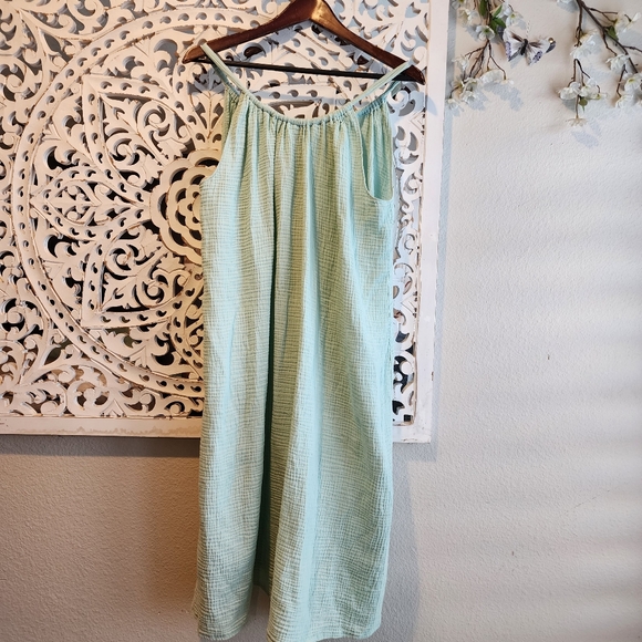KONA SOL PASTEL GREEN 100% COTTON GAUZE MIDI SUNDRESS COVER-UP DRESS S/M - Picture 11 of 11